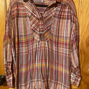 Free People Vibrant Plaid Button-Up Shirt